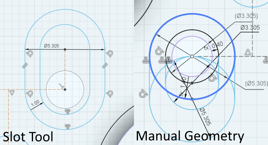 Bracket Reivsion 3 CAD Manual Geometry Slots compared to Slot Tool Slots