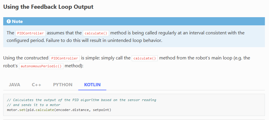 Screenshot of the WPILib documentation to show the injected Kotlin code block